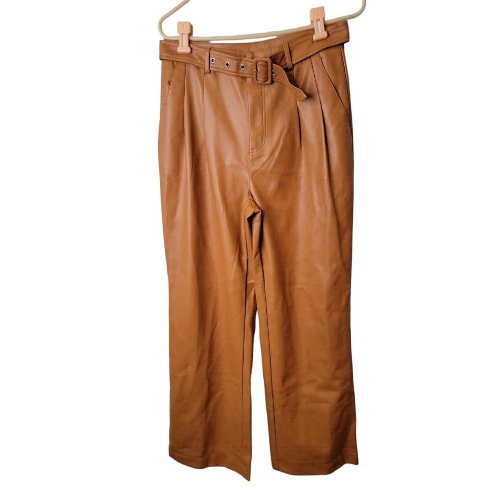 7 For All Mankind Medium Womens Vegan Leather Wide Leg Pleated Belted Pants NWT